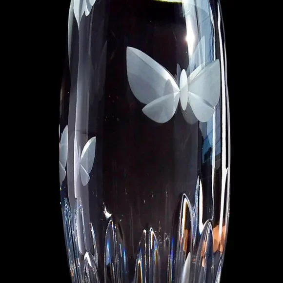 Waterford Crystal Butterfly Bud Vase Etched Signed 8in Original Sticker Slovenia - Picture 9 of 11